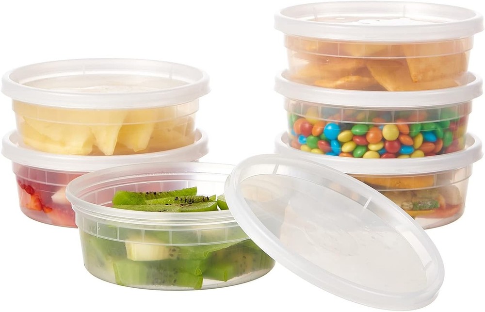 [240Set-8oz] Plastic Deli Food Storage Containers W/ Lids Disposable Clear Small