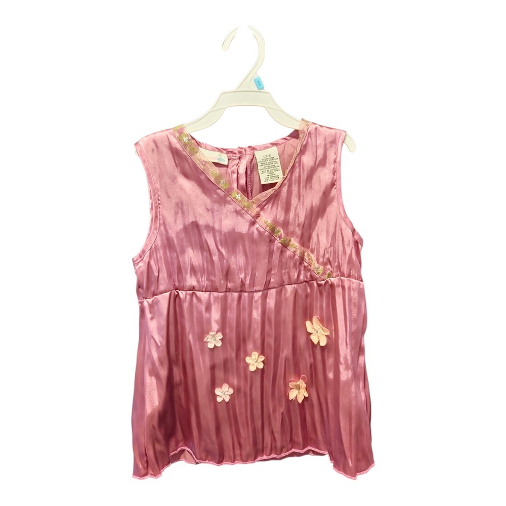 Y2k Mary-Kate and Ashley Babydoll Coquette Tank Top Pink Satin Floral Girls 10