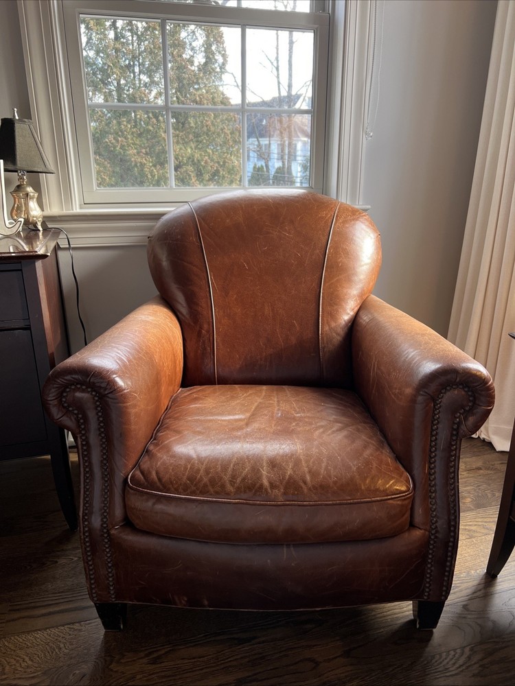 Brown Leather Club Chair - Crate & Barrel (Local Pickup Only)
