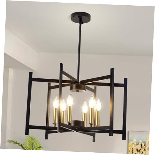 6-Light Modern Farmhouse Chandelier, Black Dining Room Light Fixtures Over