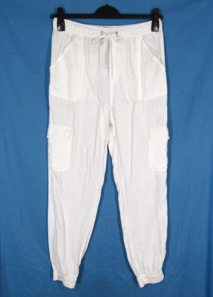 NICOLE MILLER White LIGHTWEIGHT LINEN Drawstring Waist CARGO PANTS JOGGERS Sz M
