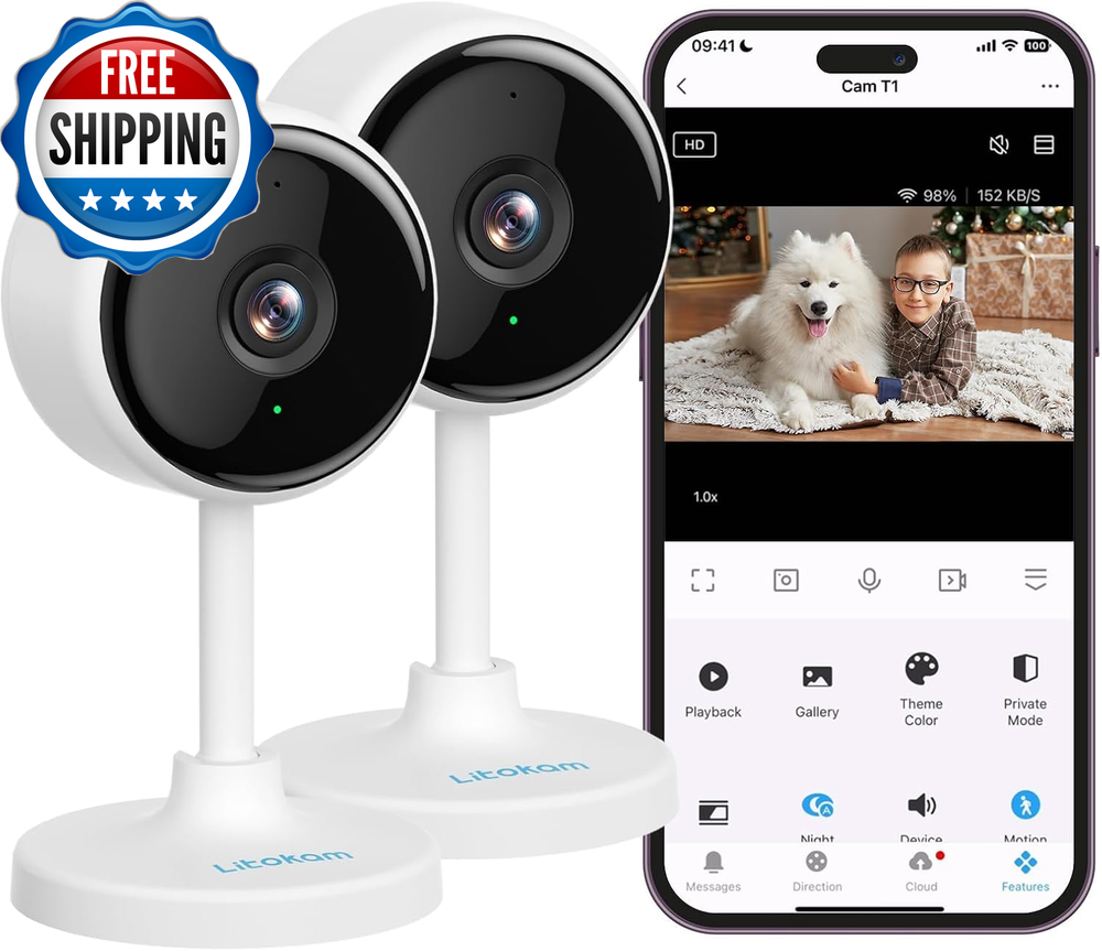 Indoor Camera, Cameras for Home Security with Night Vision, Pet Camera with Phon