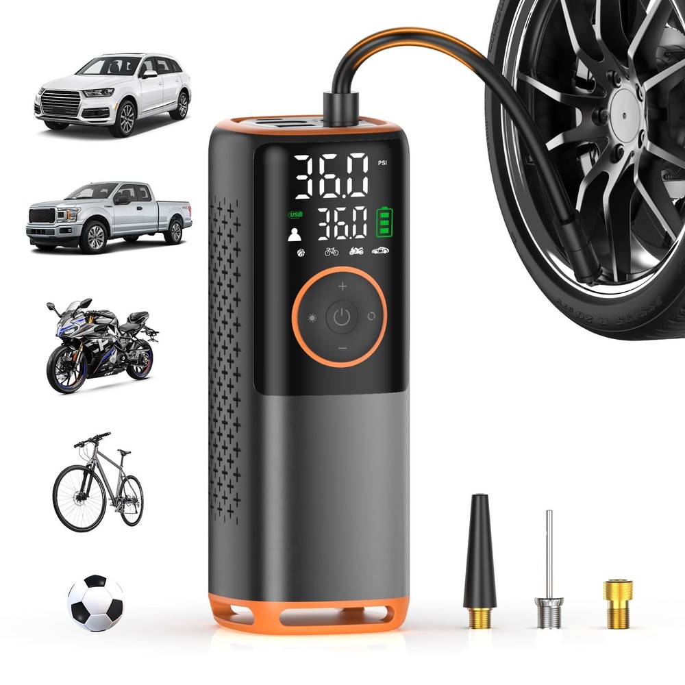Tire Inflator Portable Air Compressor-160 PSI Car Tire Air Pump, Bike Pump wi...