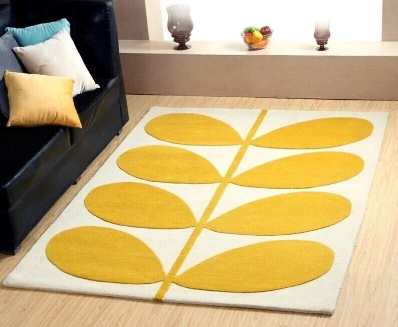 Floral Gold Modern Hand-Tufted 100% Wool Area Rug Carpet 4x6 8x10 10x14 ft Rug
