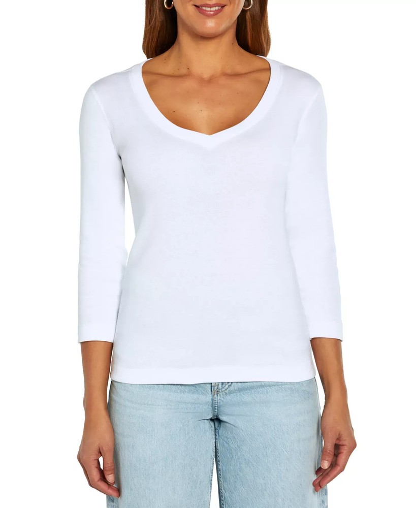Three Dots Women's Top Sz S V-Neck 3/4-Sleeve T-Shirt