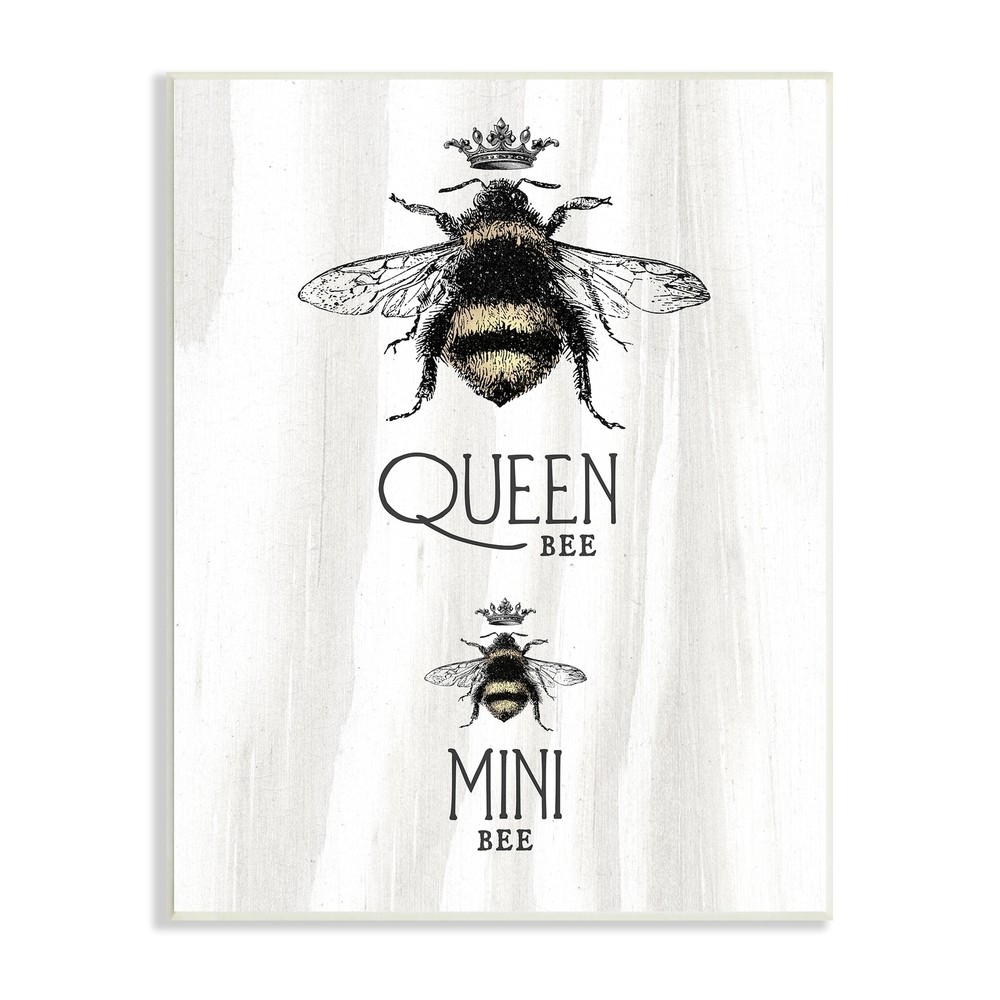 Stupell Queen & Mini Bee Crowned Bumblebees Mother Daughter  Wood Wall Art -