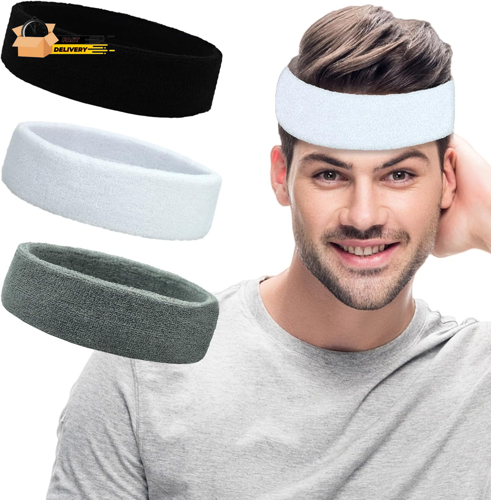 Moisture-Wicking Terry Cloth Sports Headbands for Men & Women - 3 Pack