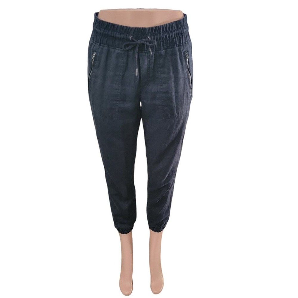 Athleta Women's Cabo Linen Joggers Size 6 Black Pull On Pockets Drawstring Waist