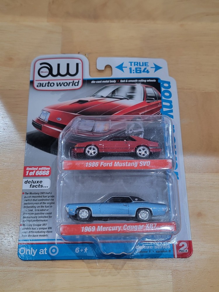 Auto World Target 2 Pack Pony Power '86 Ford Mustang SVO '69 Mercury Cougar XR7