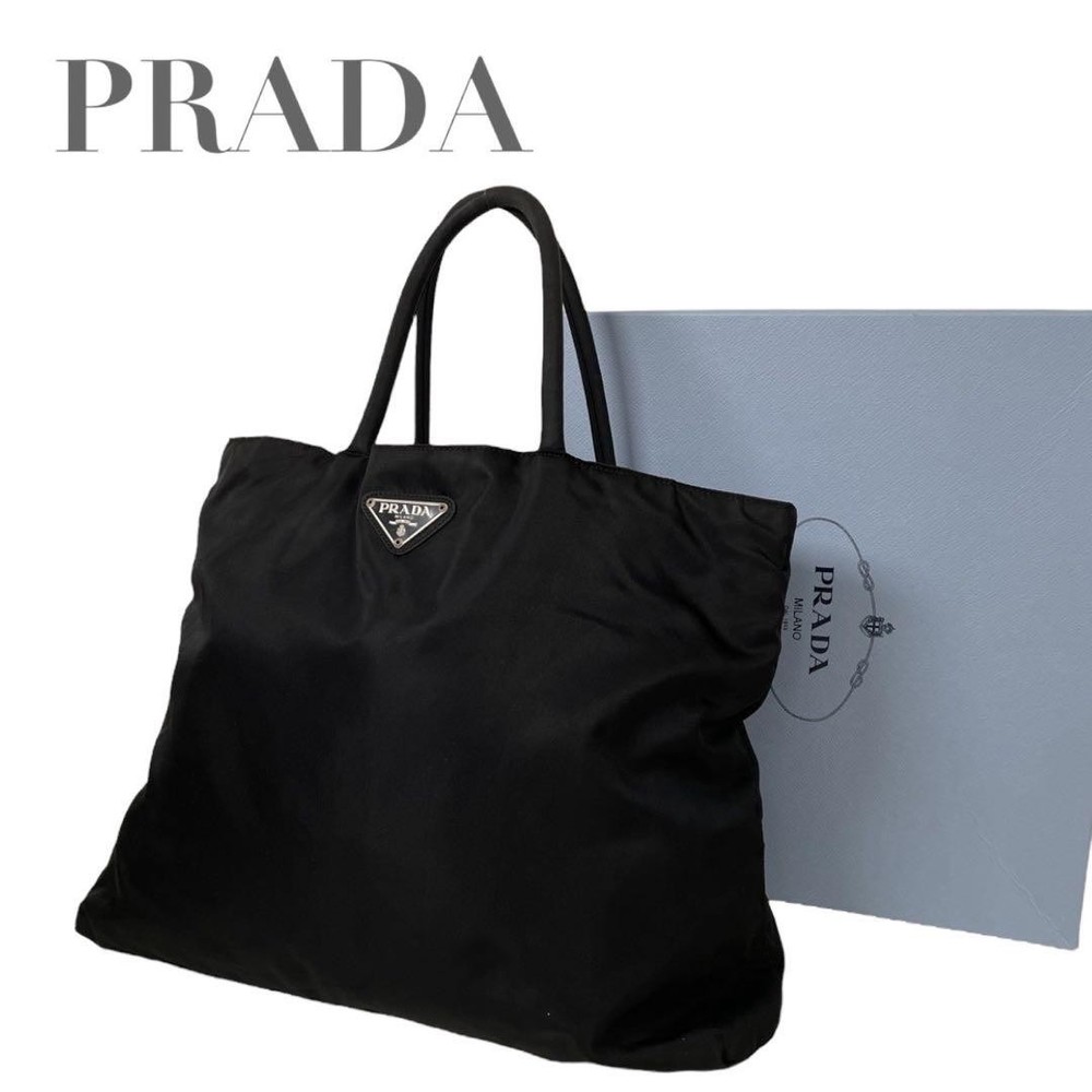Prada White Nylon Tote with Triangle Logo Shoulder Bag Pre-Owned