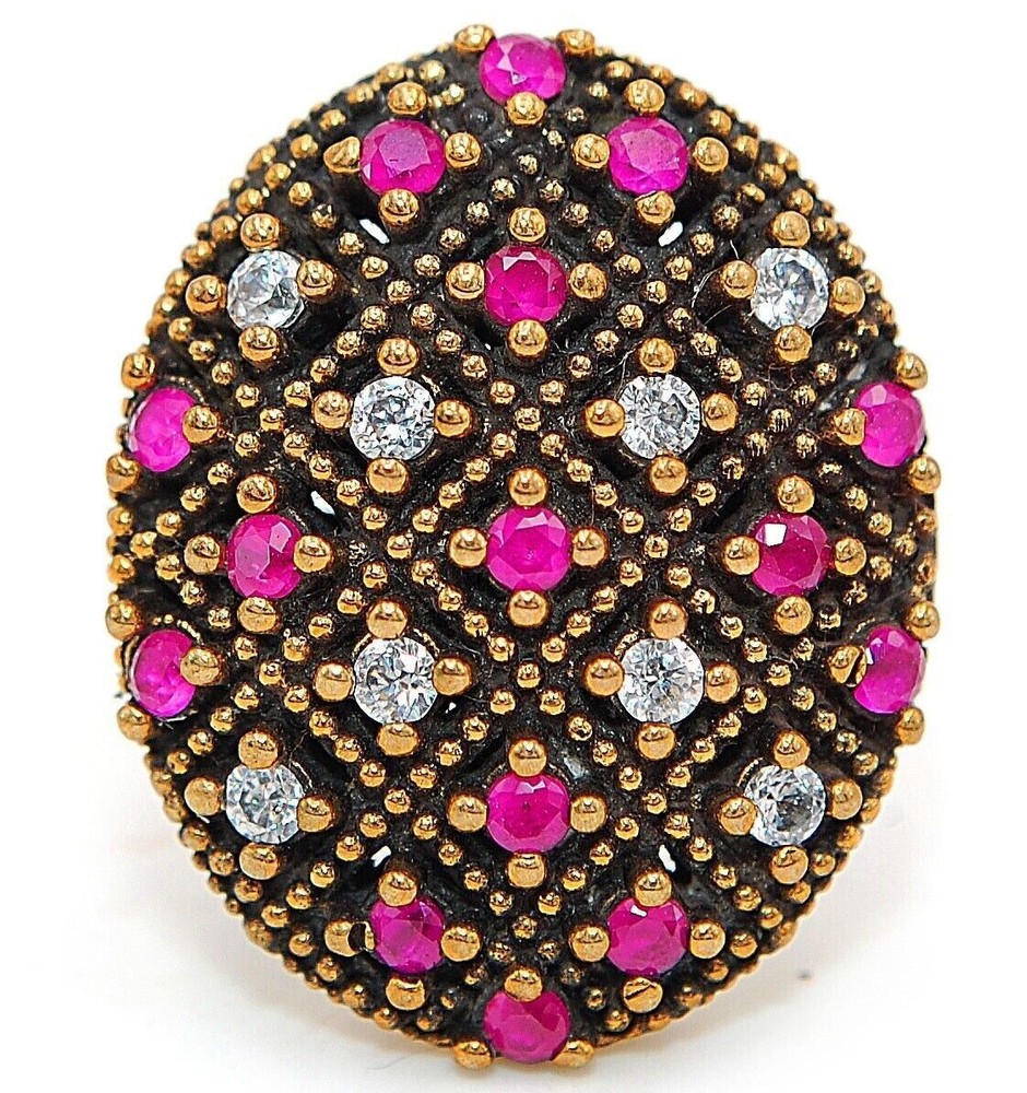 Vintage Ottoman-Inspired 8CT Treated Ruby Sterling Silver Ring Size 7