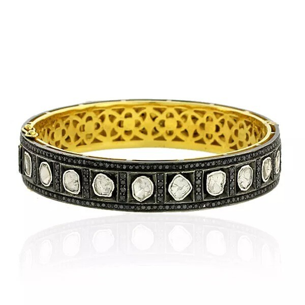 Natural Rosecut Diamond Polki 925 Sterling Silver Wedding Bangle Jewelry