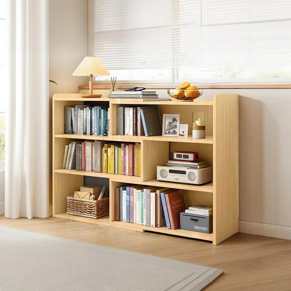 Wooden Extendable Bookcase,Open Low Bookshelf, 4-Shelf Storage Unit, Freestan...