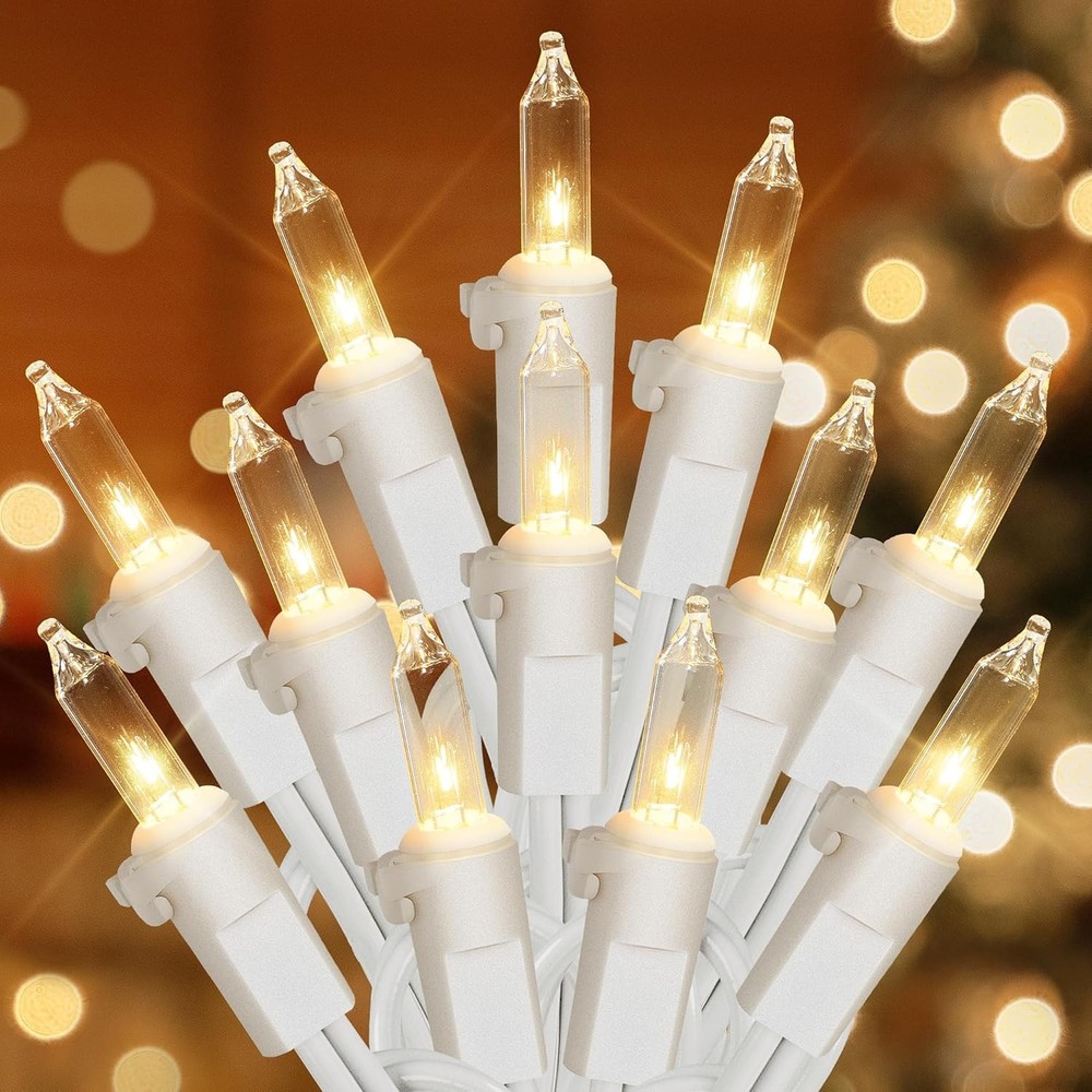 Hopolon Clear Christmas Lights 2PACK, 50 count, Warm White,White Wire