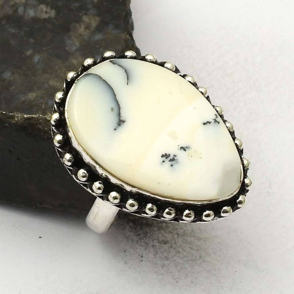 Dendrite Opal Gemstone Handmade Ring Jewelry Gift For Her US Size-7.25 AR 72201