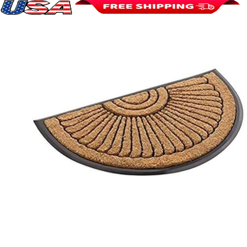 Half Round Coir Doormat Heavy Duty Entrance Mat Rubber Base Outdoor Floor Mat US