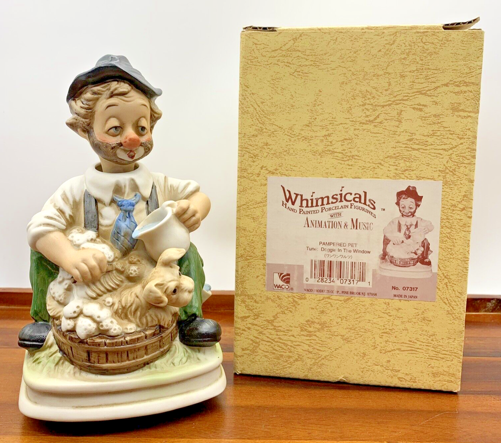 Vintage Willie Hobo Whimsicals Hand Painted Figurine Animated Music Box Doggie