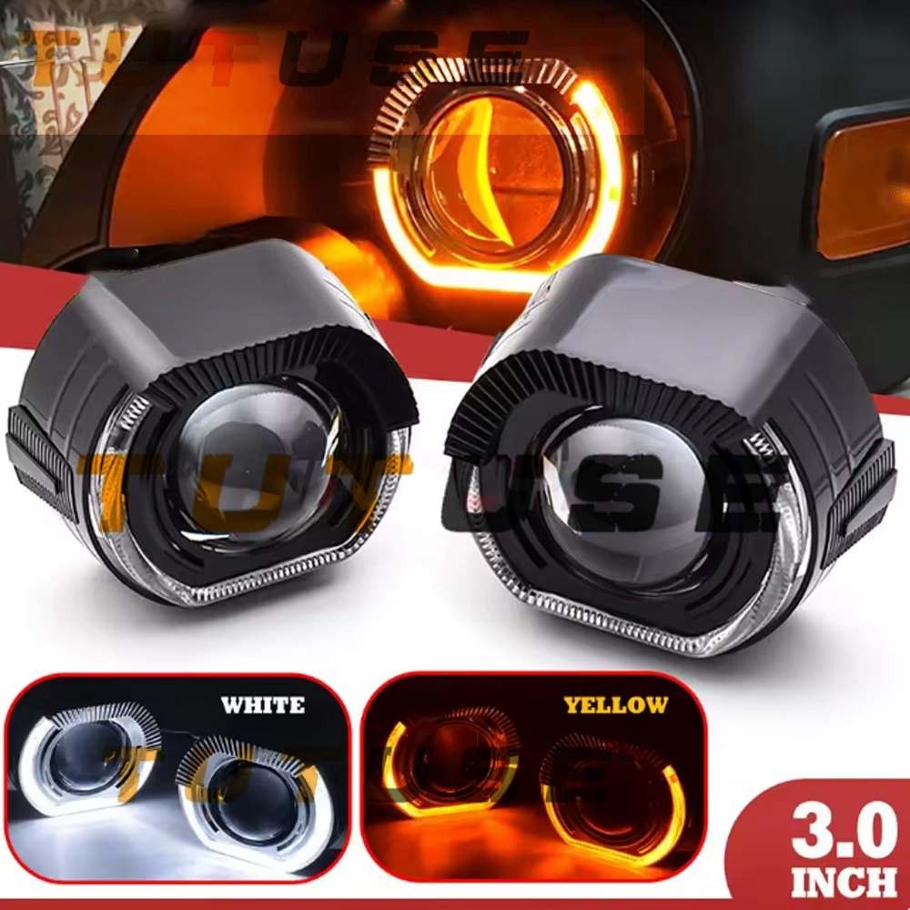 90W 3.0'' BI LED Projector Lens LED Angel Eyes Shrouds Retrofit Headlight DRL