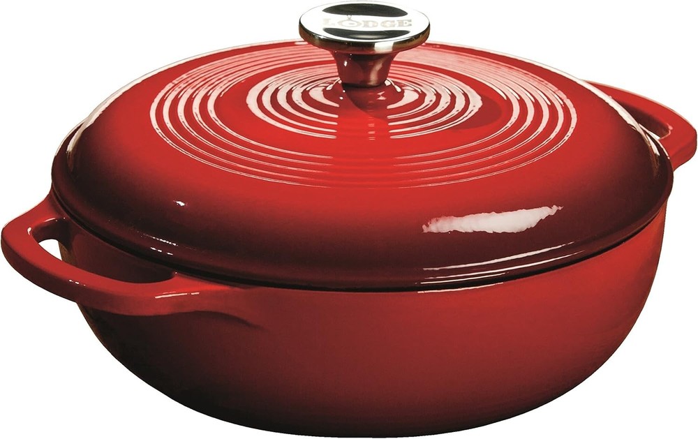 Lodge 3 Quart Enameled Cast Iron Dutch Oven with Lid – Dual Handles