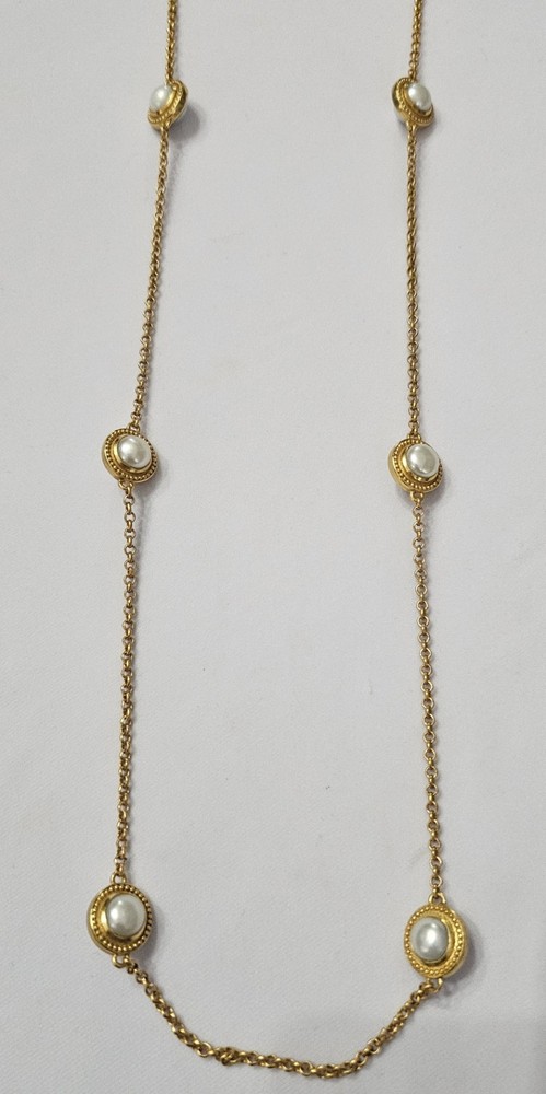 Julie Vos 24kt Gold Plated Lorie Station Necklace with Round Pearl 35 Inches FF