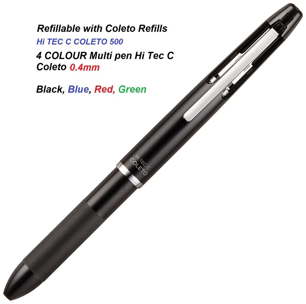 Pilot Multi-Pen Hi-Tec-C Coleto 500 Black Body (4 colour ink 0.4mm)