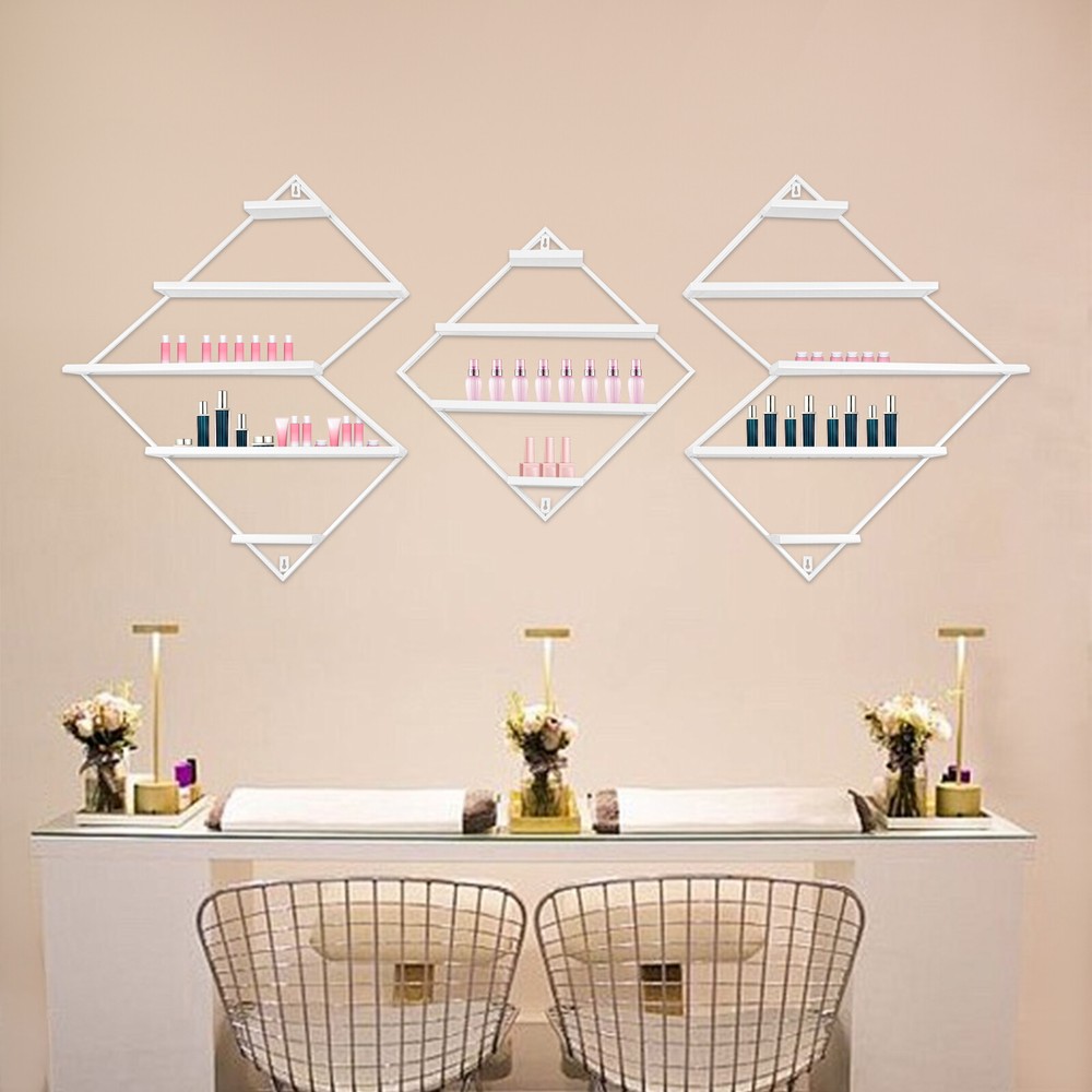 3PCs White Wall Nail Polish Storage Racks Diamond-Shaped Polish Display Rack