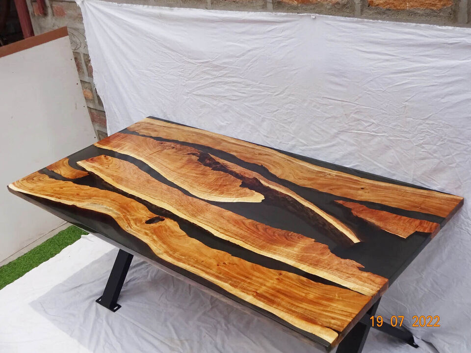 Vintage Mid Century Black Resin Coffee Table, Epoxy table Top furniture