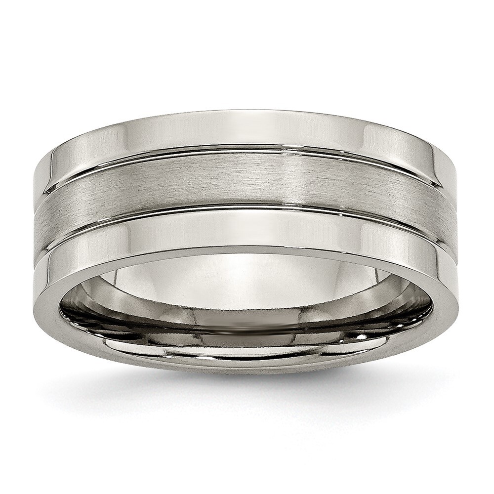 Titanium Brushed Center 8mm Grooved Band Ring Size 11 for Men 4.55gm