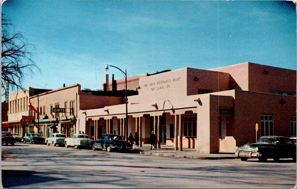 First National Bank Santa Fe NM Vintage 1940 UNP Postcard Street View  