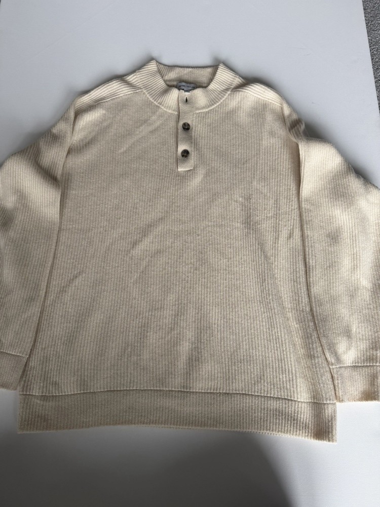 Rare PETER MILLAR Mens 2XL Shawl Sweater Cashmere/ Linen Knit White Cream Button
