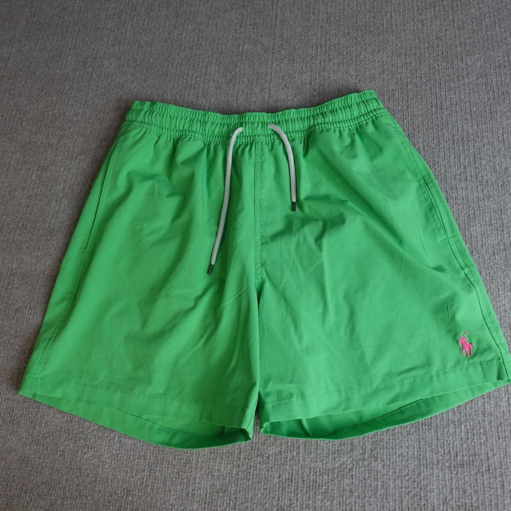Polo Ralph Lauren Swim Shorts Medium Green Solid Pink Pony Lined