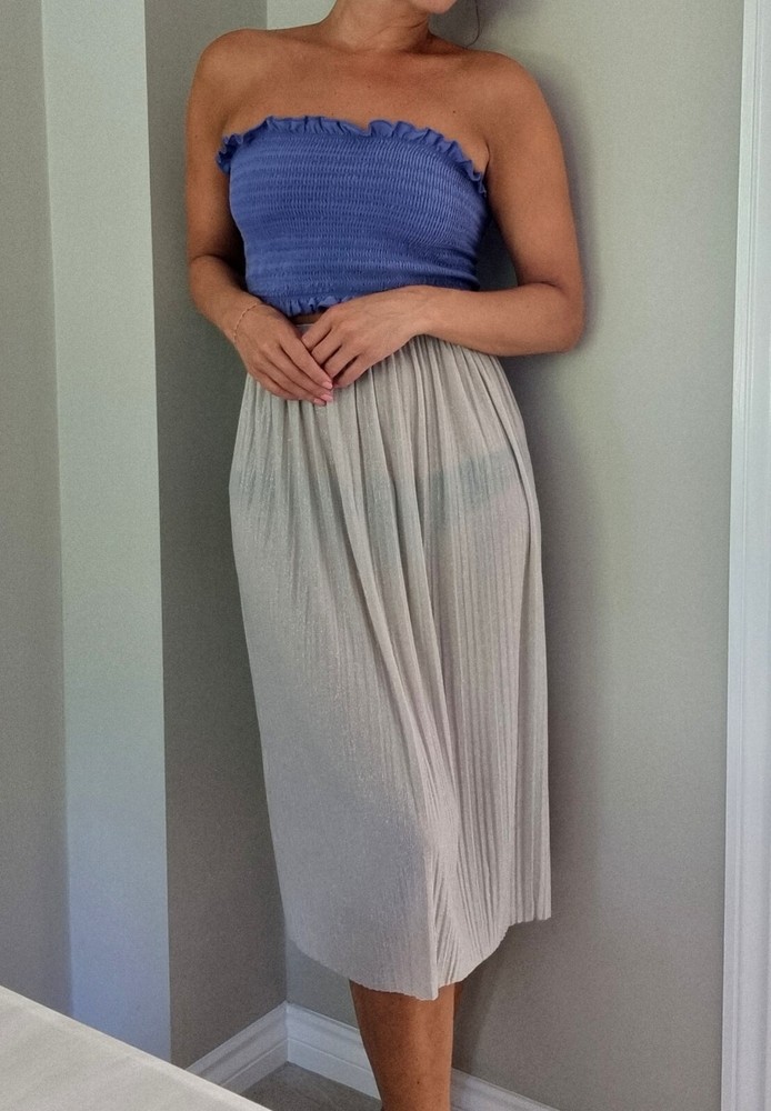 Pleated silver midi skirt, size XS, worn once, excellent condition