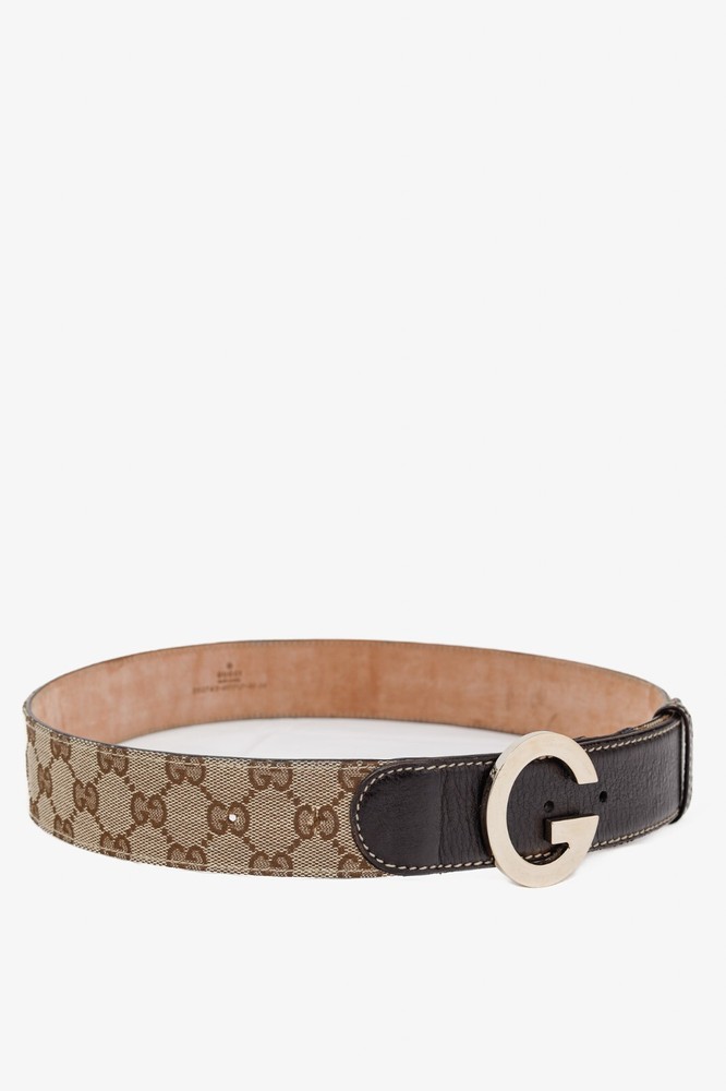 Gucci GG Monogram Canvas Belt with Leather Trim in Beige - Size M