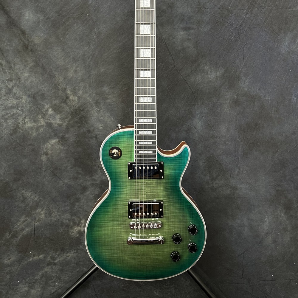 Custom LP Electric Guitar Flamed Maple Top H-H Pickups ABR Bridge Chrome Part