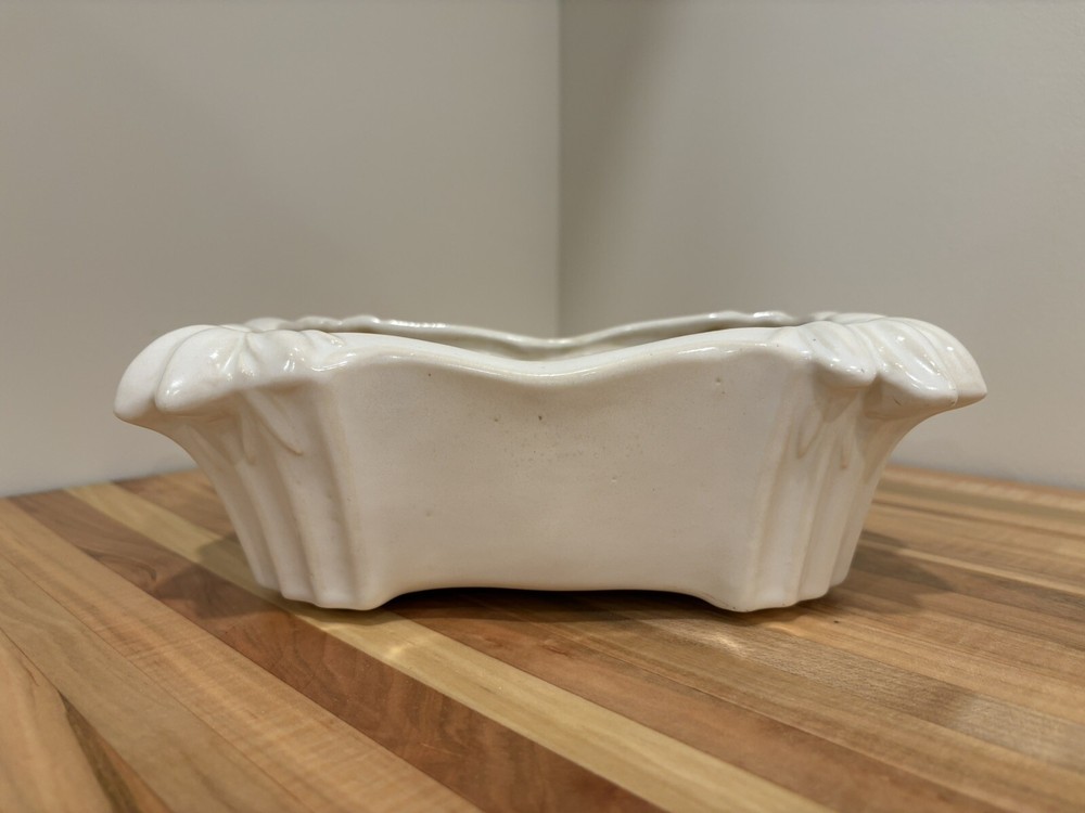 Vintage McCoy Pottery Rectangle Footed Planter Matte White 1940s Leaves