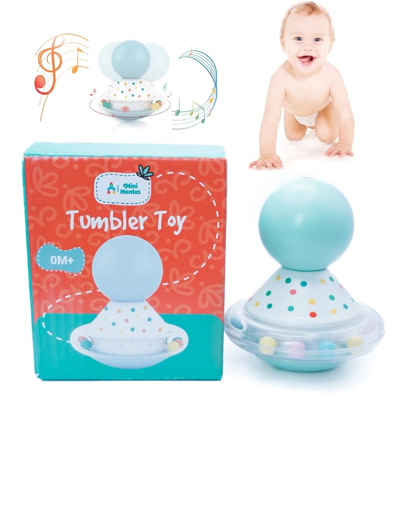 Mini Montes Wooden Tumbler Wobble Spin Pull Toy Montessori Toys for 1 Year Ol...