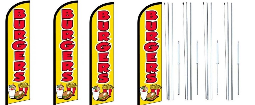 Burgers Windless Flag With Complete Hybrid Pole set- 4 pack
