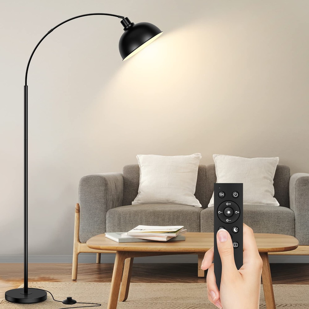Modern Arc Floor Lamp with Remote for Living Room - Tall Standing Light