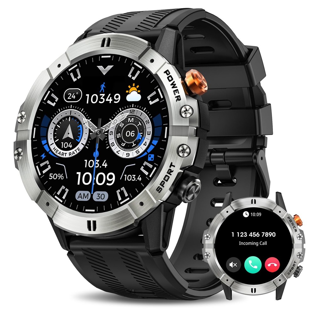 Military Smart Watch for Men – Bluetooth Calls, Waterproof Fitness Tracker