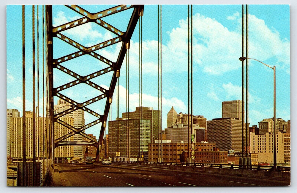 Original Old Vintage Postcard Photo Bridge Downtown Pittsburg Pennsylvania USA