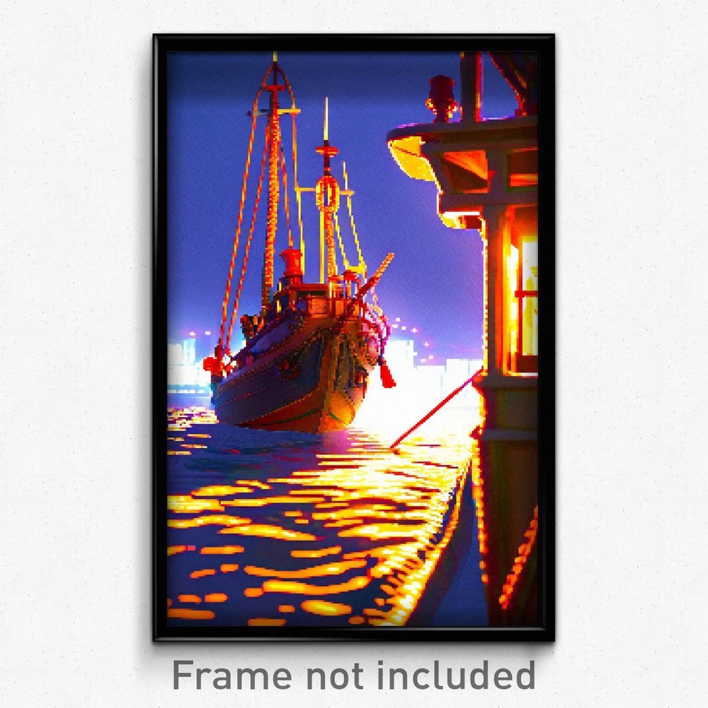 8 Bit Psychedelic Boat Pixel Art Trippy Game Poster