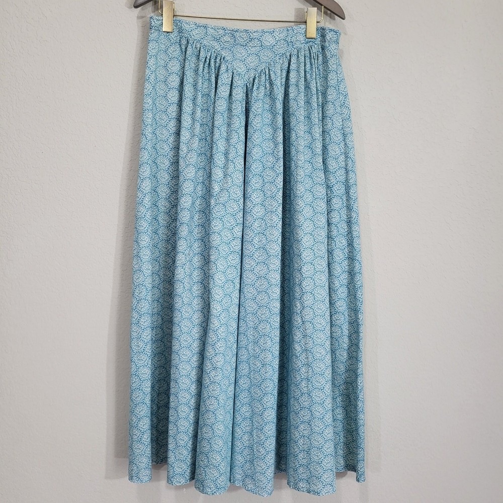 Handmade Floral Maxi Skirt Women Large Long Blue Prairie Cottagecore  Boho