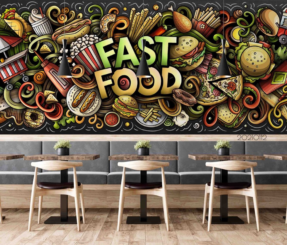 3D Fast Food Graffiti Art Wall Murals Wallpaper Murals Wall Sticker
