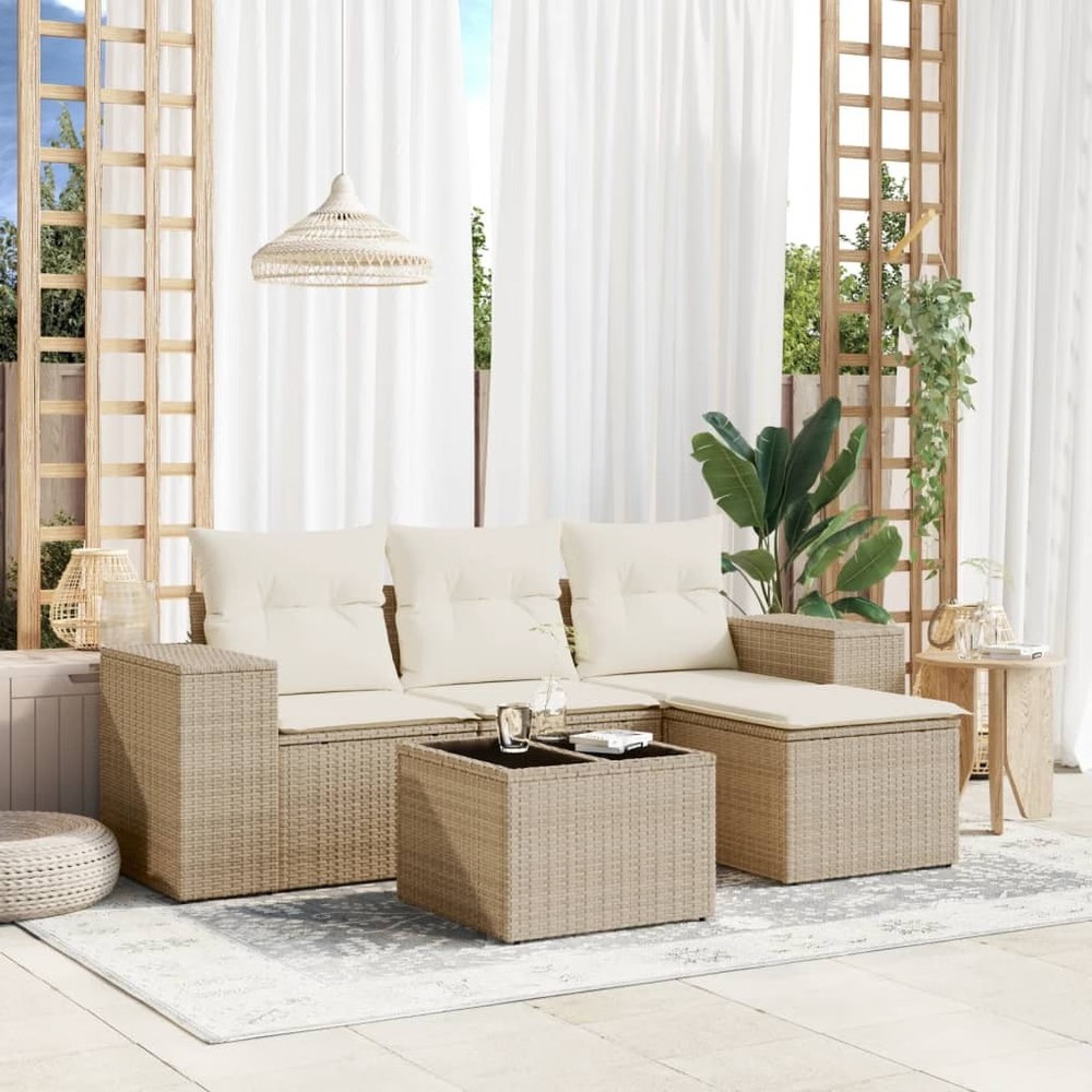 Garden Sofa Set Beige PE rattan Medium Modular Garden Sofa Set
