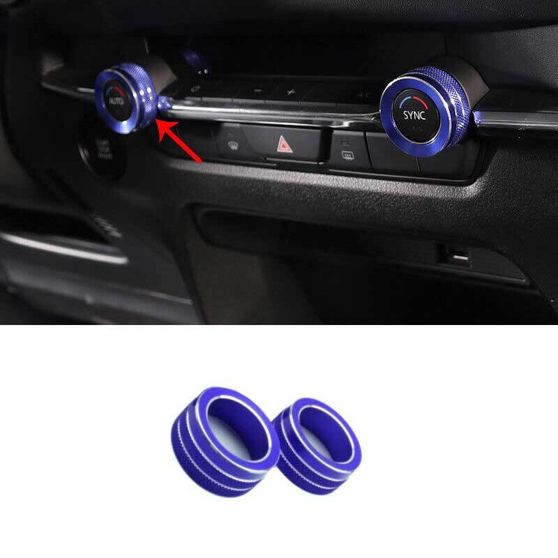 Blue Alloy Center Console AC Switch Knob Ring Trim 2PC For Mazda CX-30 2020-2023