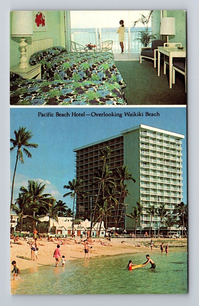 Waikiki HI-Hawaii, Pacific Beach Hotel, anuncio, postal antigua vintage