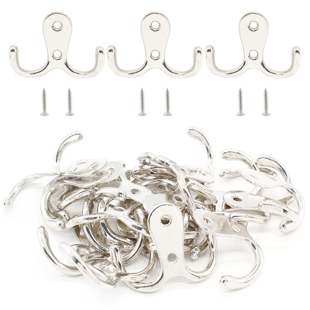 20pcs Coat Hooks, Heavy Duty Wall Hook, Double Prong Robe Hook Wall Mount Han...