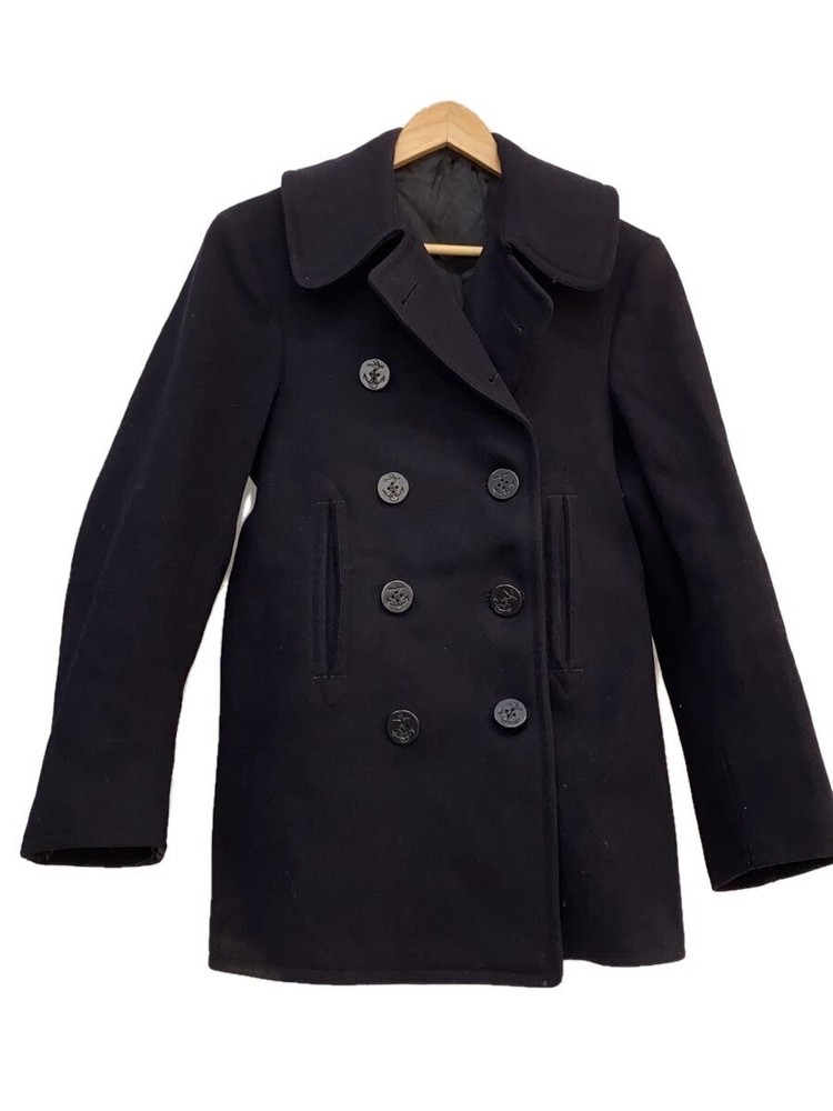 Us.Navy 40S/10 Buttons/Sleek Corduroy/Chinst Missing/Pea Coat/Blk 3346