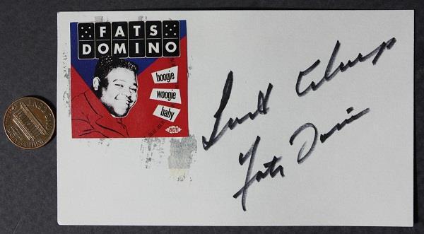 Rock N Roll Star Fats Domino signed autographed photocard Blueberry Hill RARE --
