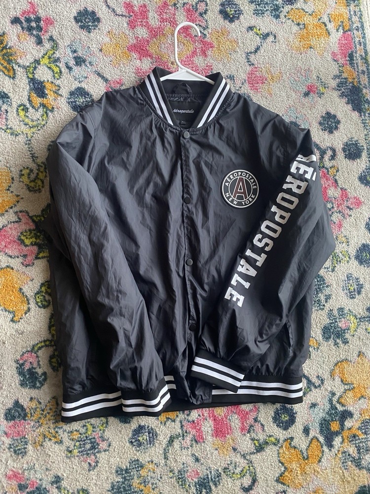 Aeropostale Mens Large Varsity Bomber Jacket with Button Front Closure